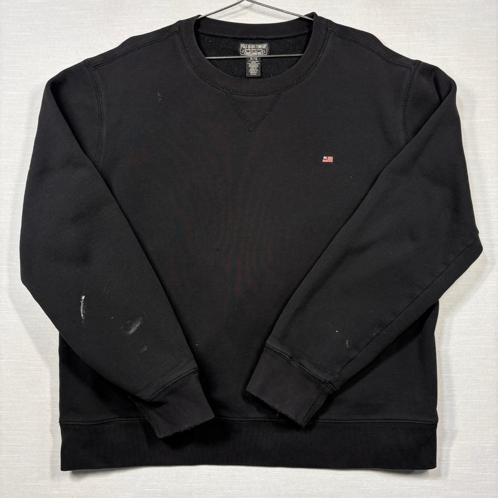 Polo Jeans Co. Ralph Lauren Sweatshirt Men XL Black Flag Faded Paint Stains Worn